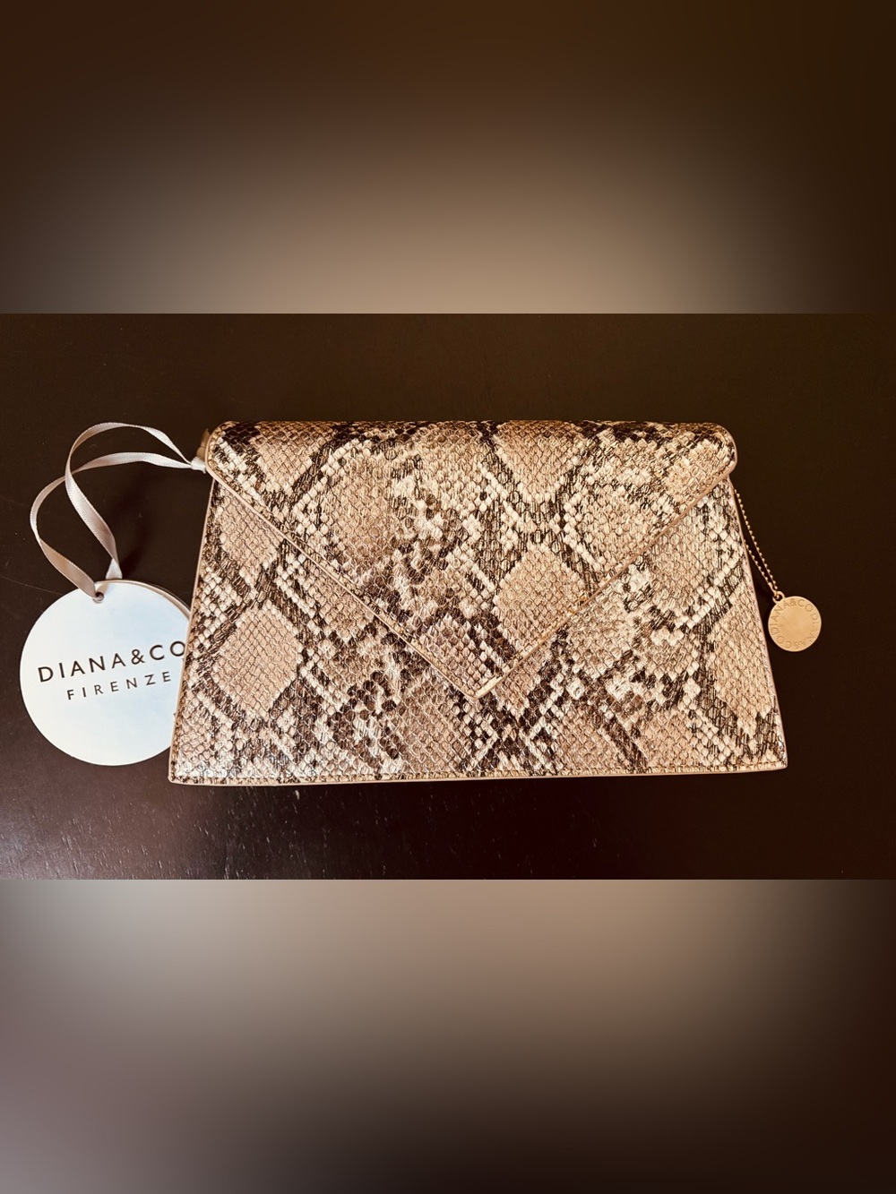 Snake-Embossed Metallic Envelope Clutch